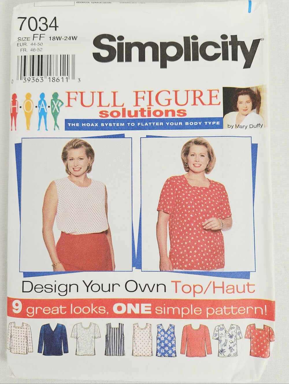 Vintage 1995 Simplicity 7034 Full Figure Tops Pattern 18W-24W Uncut